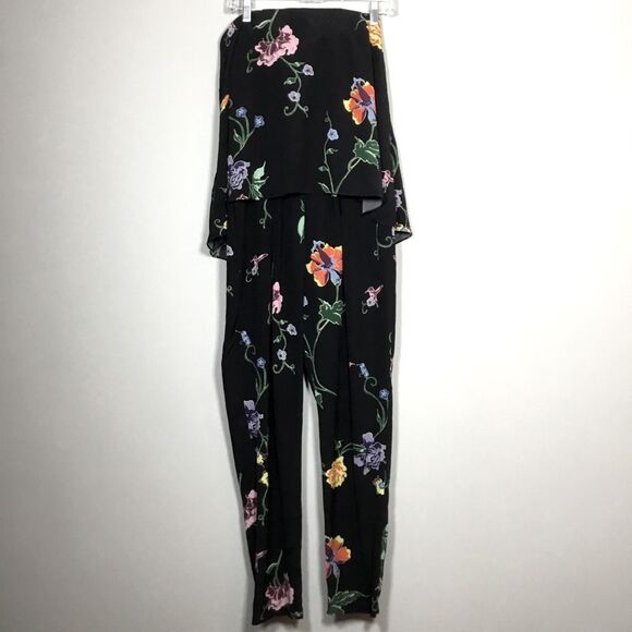 Statement piece strapless pantsuit black with bright flowers cruise resort Sz 6 - Picture 1 of 10